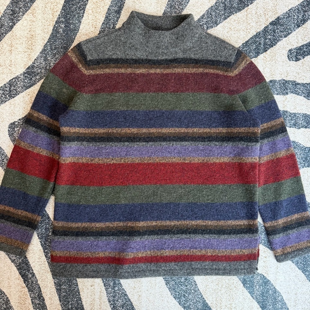 Lauren Ralph Lauren Lambs Wool Sweater Blanket Stripe Pullover M MockNeck EUC